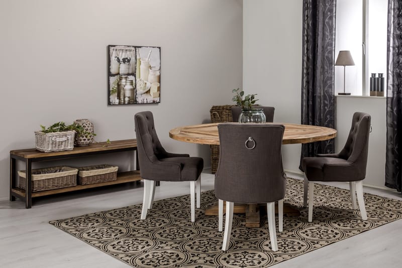 Lyon Matgrupp Ø150 cm Rund med 4 st Viktoria Stolar - Vintage Alm/Grå/Vit - Möbler - Matplats - Matgrupp & matbord med stolar