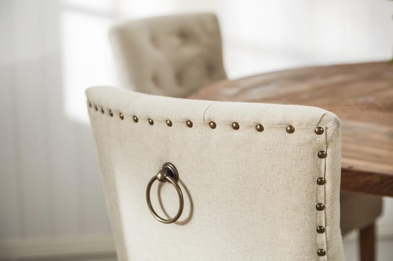 Lyon Matgrupp Ø150 cm Rund med 4 st Viktoria Stolar - Vintage Natur/Vit/Beige - Möbler - Matplats - Matgrupp & matbord med stolar