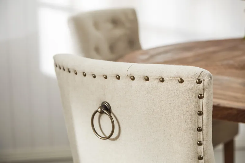 Lyon Matgrupp Ø150 cm Rund med 4 st Viktoria Stolar - Vintage Natur/Vit/Beige - Möbler - Matplats - Matgrupp & matbord med stolar