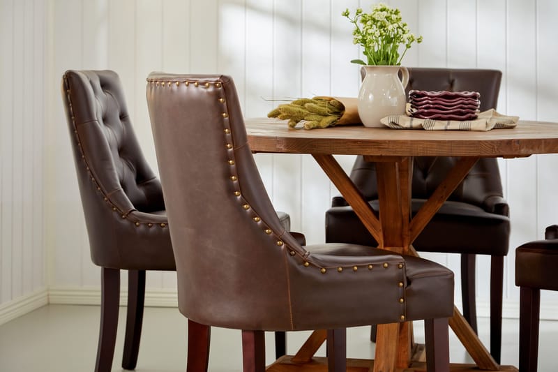 Lyon Matgrupp Rund med 4 st Tuva Fåtölj Konstläder - Trä/Mörkbrun - Möbler - Matplats - Matgrupp & matbord med stolar