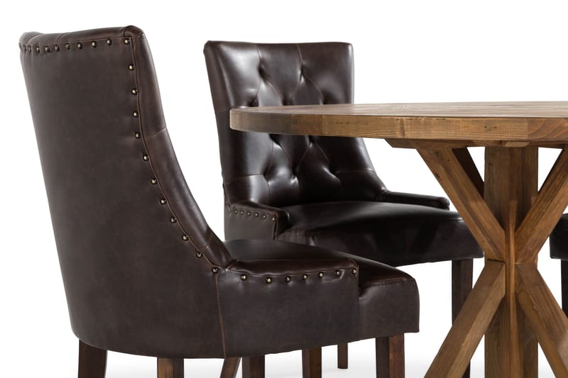 Lyon Matgrupp Rund med 4 st Tuva Fåtölj Konstläder - Trä/Mörkbrun - Möbler - Matplats - Matgrupp & matbord med stolar