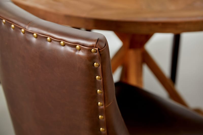 Lyon Matgrupp Rund med 4 st Tuva Fåtölj Konstläder - Trä/Mörkbrun - Möbler - Matplats - Matgrupp & matbord med stolar