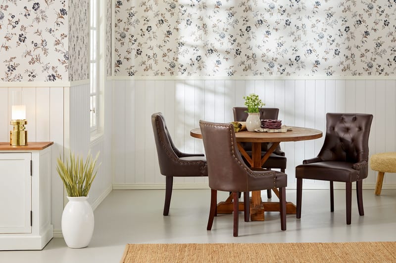 Lyon Matgrupp Rund med 4 st Tuva Fåtölj Konstläder - Trä/Mörkbrun - Möbler - Matplats - Matgrupp & matbord med stolar