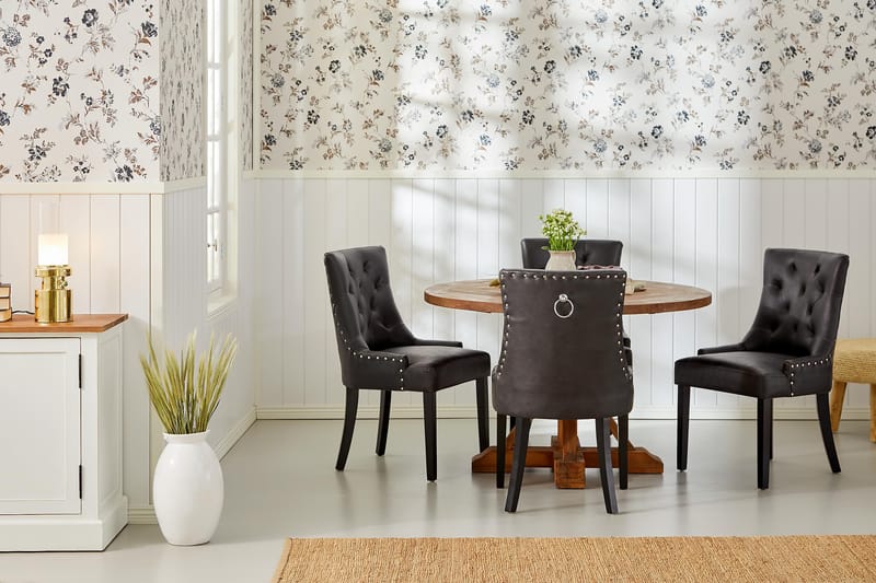 Lyon Matgrupp Rund med 4 st Tuva Fåtölj Konstläder - Trä/Svart PU - Möbler - Matplats - Matgrupp & matbord med stolar