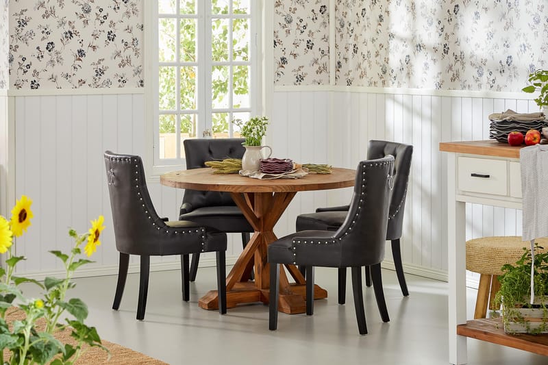 Lyon Matgrupp Rund med 4 st Tuva Fåtölj Konstläder - Trä/Svart PU - Möbler - Matplats - Matgrupp & matbord med stolar