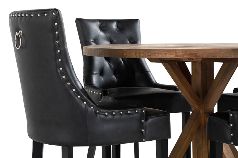 Lyon Matgrupp Rund med 4 st Tuva Fåtölj Konstläder - Trä/Svart PU - Möbler - Matplats - Matgrupp & matbord med stolar