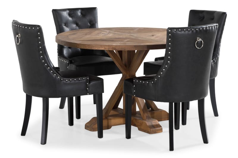 Lyon Matgrupp Rund med 4 st Tuva Fåtölj Konstläder - Trä/Svart PU - Möbler - Matplats - Matgrupp & matbord med stolar