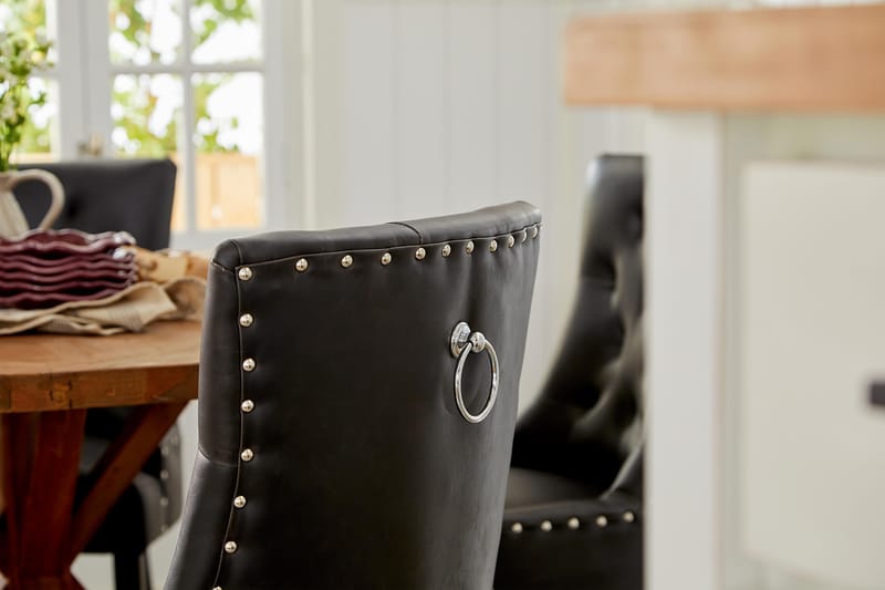 Lyon Matgrupp Rund med 4 st Tuva Fåtölj Konstläder - Trä/Svart PU - Möbler - Matplats - Matgrupp & matbord med stolar