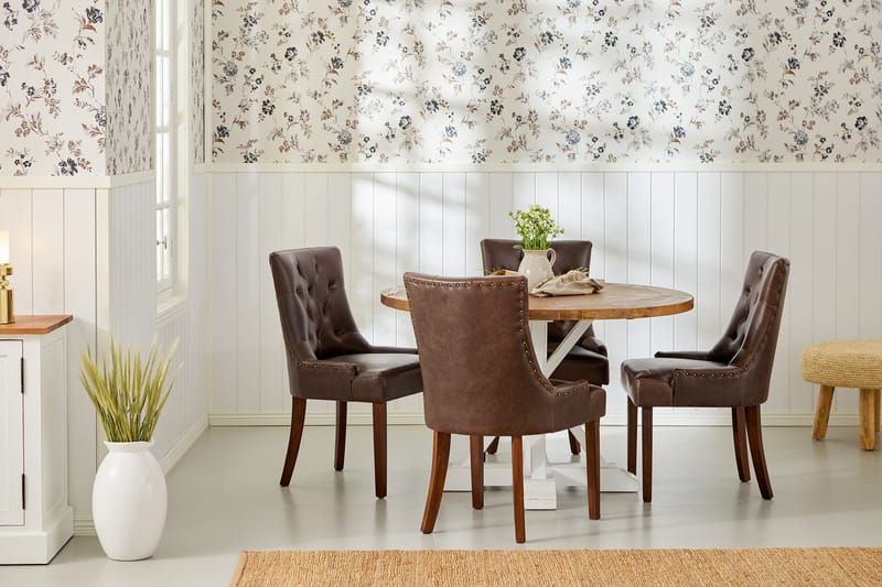 Lyon Matgrupp Rund med 4 st Tuva Fåtölj Konstläder - Trä/Vit/Svart PU - Möbler - Matplats - Matgrupp & matbord med stolar