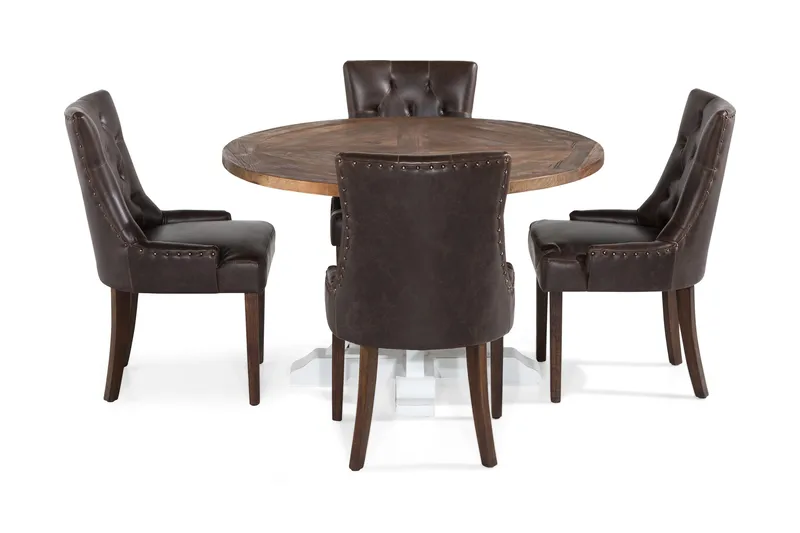 Lyon Matgrupp Rund med 4 st Tuva Fåtölj Konstläder - Trä/Vit/Svart PU - Möbler - Matplats - Matgrupp & matbord med stolar