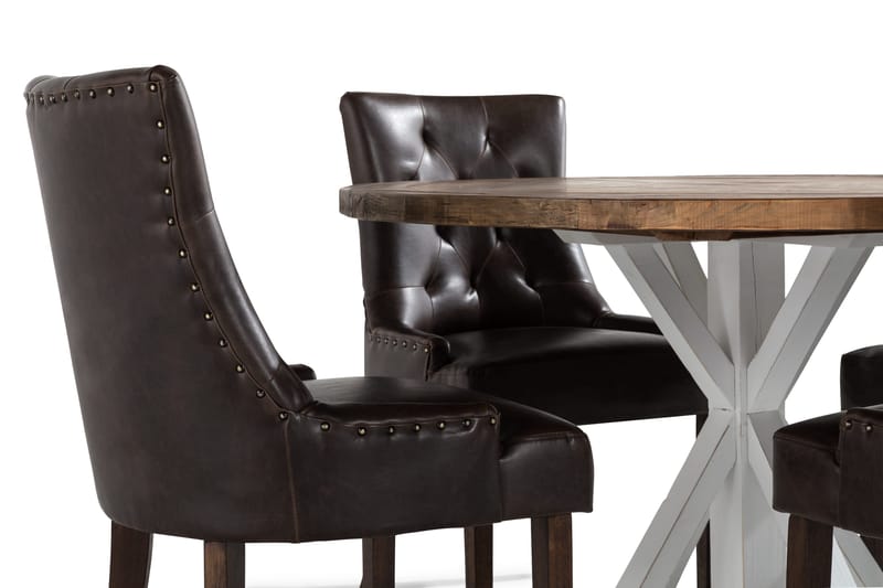 Lyon Matgrupp Rund med 4 st Tuva Fåtölj Konstläder - Trä/Vit/Svart PU - Möbler - Matplats - Matgrupp & matbord med stolar