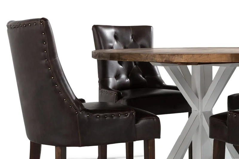 Lyon Matgrupp Rund med 4 st Tuva Fåtölj Konstläder - Trä/Vit/Svart PU - Möbler - Matplats - Matgrupp & matbord med stolar