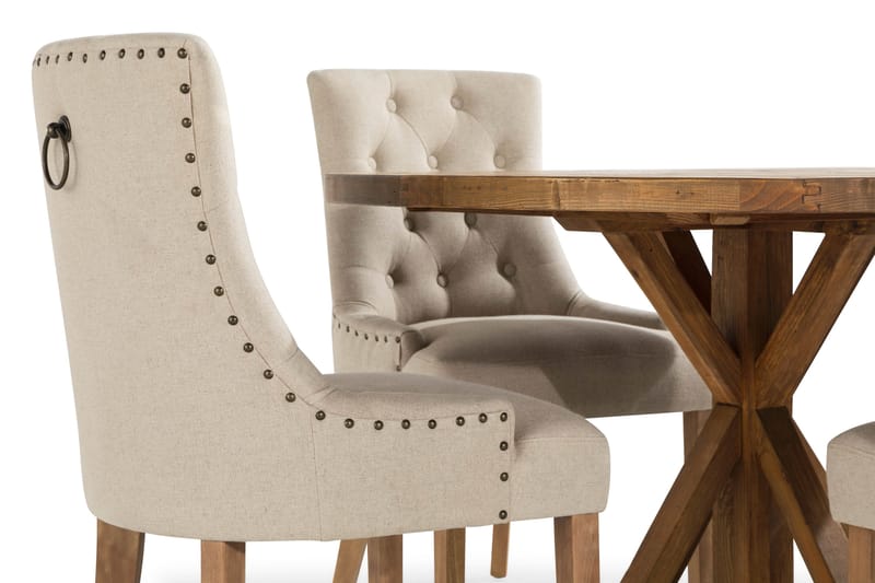 Lyon Matgrupp Rund med 4 st Viktoria Fåtölj - Trä / Beige - Möbler - Matplats - Matgrupp & matbord med stolar