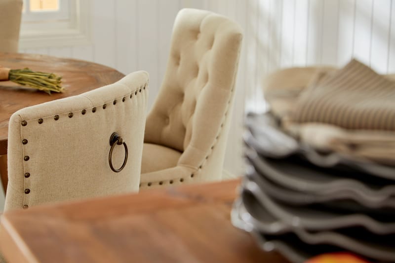 Lyon Matgrupp Rund med 4 st Viktoria Fåtölj - Trä / Beige - Möbler - Matplats - Matgrupp & matbord med stolar