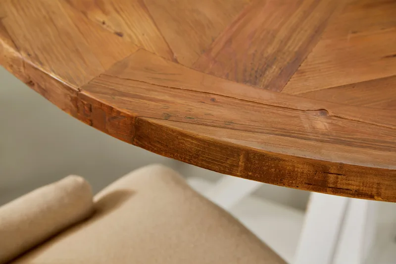 Lyon Matgrupp Rund med 4 st Viktoria Fåtölj - Trä/Vit/Beige - Möbler - Matplats - Matgrupp & matbord med stolar