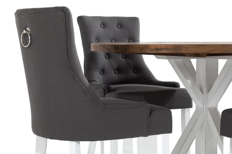 Lyon Matgrupp Rund med 4 st Viktoria Fåtölj - Trä/Vit/Grå - Möbler - Matplats - Matgrupp & matbord med stolar