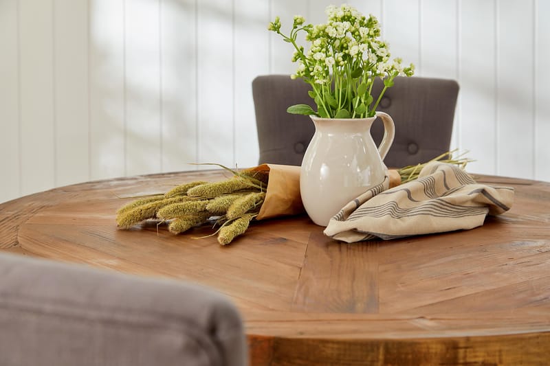 Lyon Matgrupp Rund med 4 st Viktoria Fåtölj - Trä/Vit/Grå - Möbler - Matplats - Matgrupp & matbord med stolar