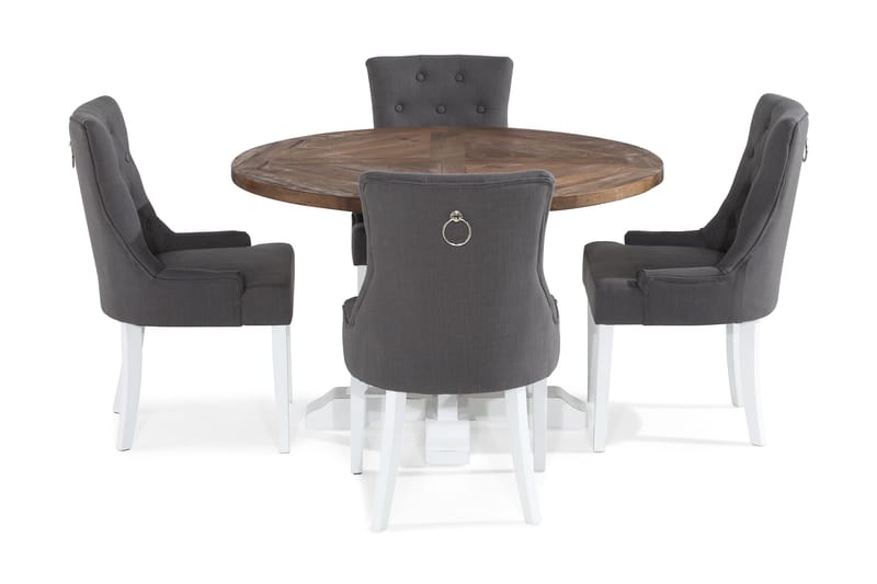 Lyon Matgrupp Rund med 4 st Viktoria Fåtölj - Trä/Vit/Grå - Möbler - Matplats - Matgrupp & matbord med stolar