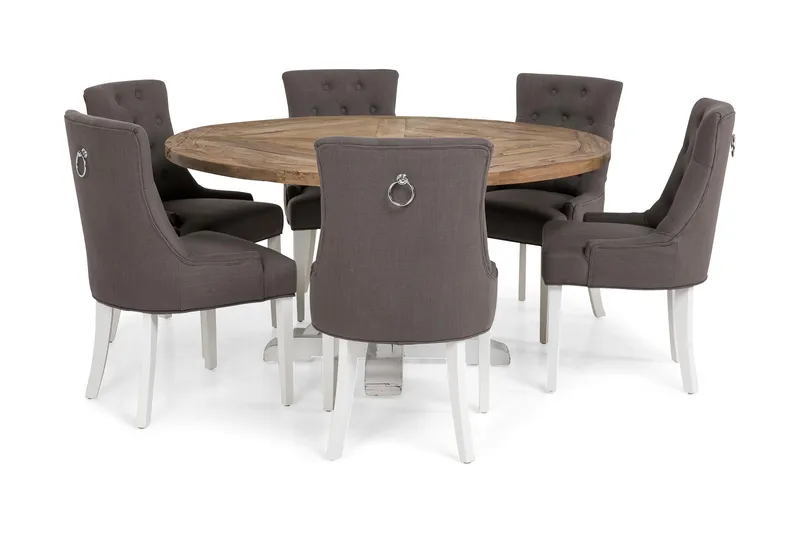 Lyon Matgrupp Runt med 6 Viktoria Stol - Vit/Grå - Möbler - Matplats - Matgrupp & matbord med stolar