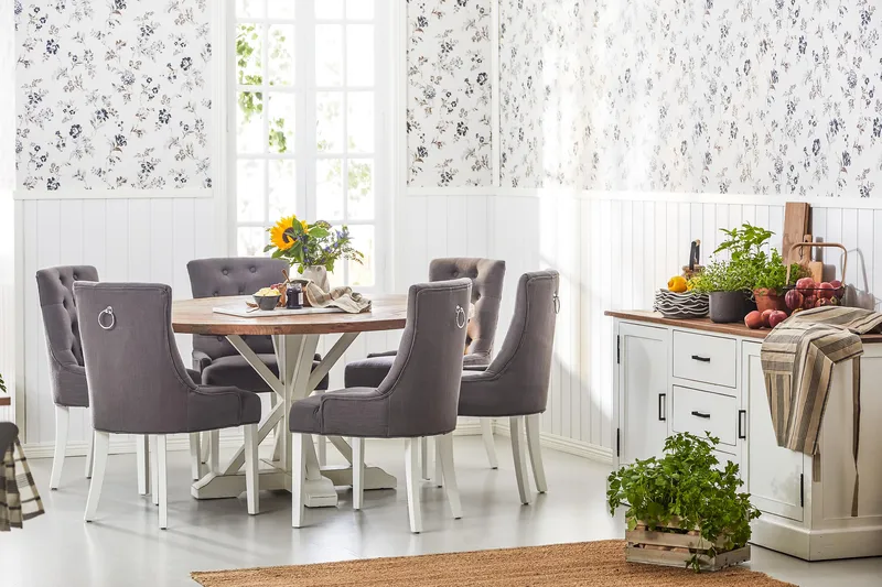 Lyon Matgrupp Runt med 6 Viktoria Stol - Vit/Grå - Möbler - Matplats - Matgrupp & matbord med stolar