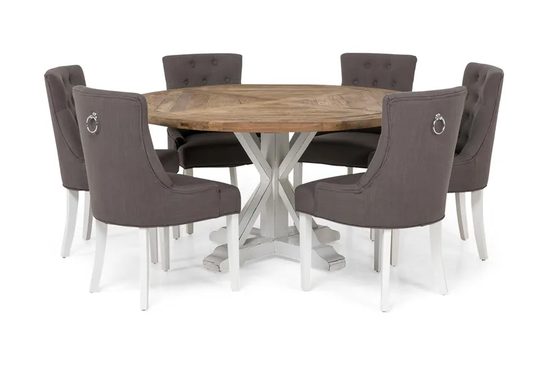 Lyon Matgrupp Runt med 6 Viktoria Stol, Vit/Grå