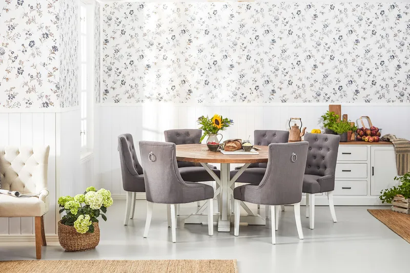 Lyon Matgrupp Runt med 6 Viktoria Stol - Vit/Grå - Möbler - Matplats - Matgrupp & matbord med stolar