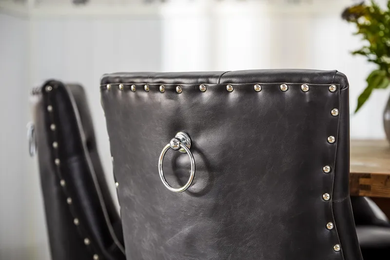 Lyon Rund Matgrupp 150 cm med 6 Tuva Stolar - Brun Vintage Alm / Svart Pu - Möbler - Matplats - Matgrupp & matbord med stolar