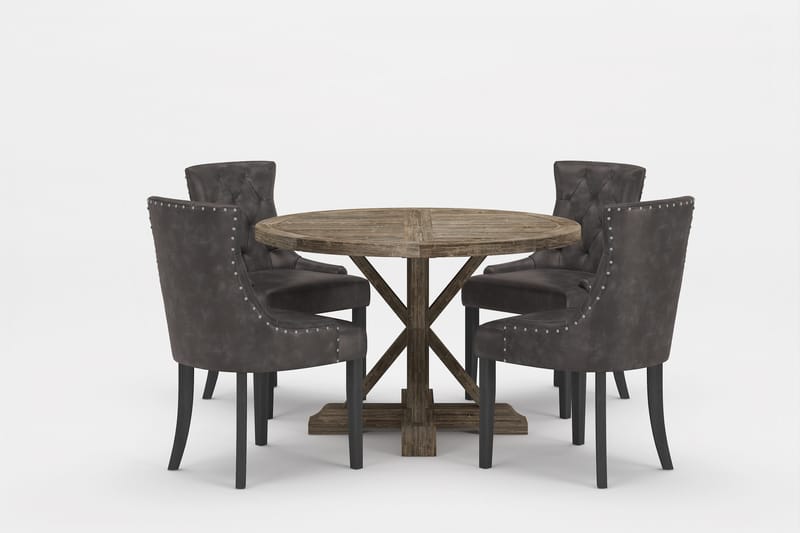 Lyon Premium Matgrupp Rund 120 cm + 4 st Tuva Matstolar, Grå/Brun