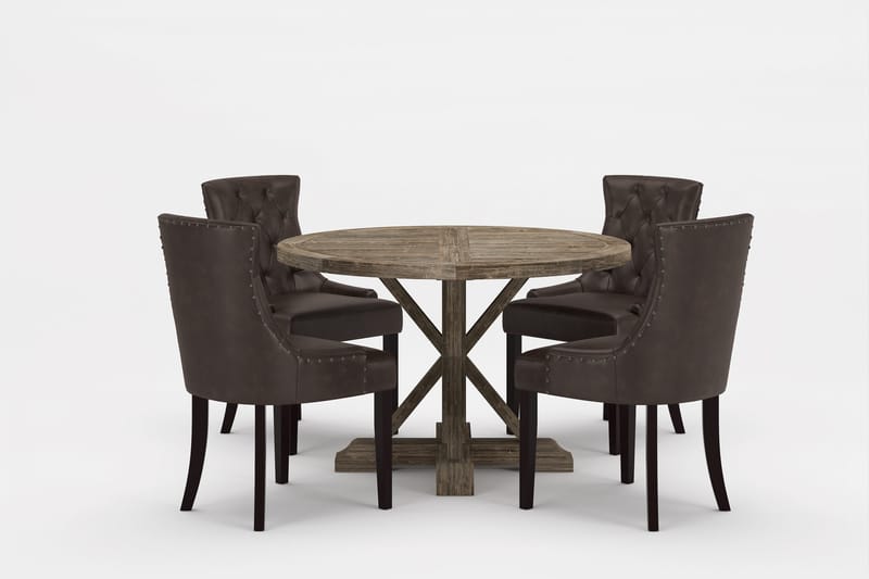 Lyon Premium Matgrupp Rund 120 cm + 4 st Tuva Matstolar, Mörkbrun/Brun