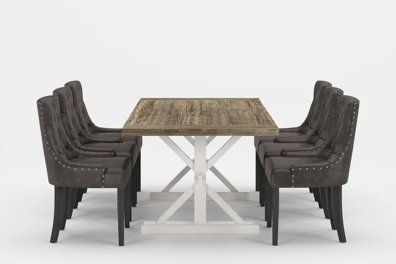 Lyon Premium Förlängningsbar Matgrupp 200-290 cm + 6 Tuva St, Grå/Brun