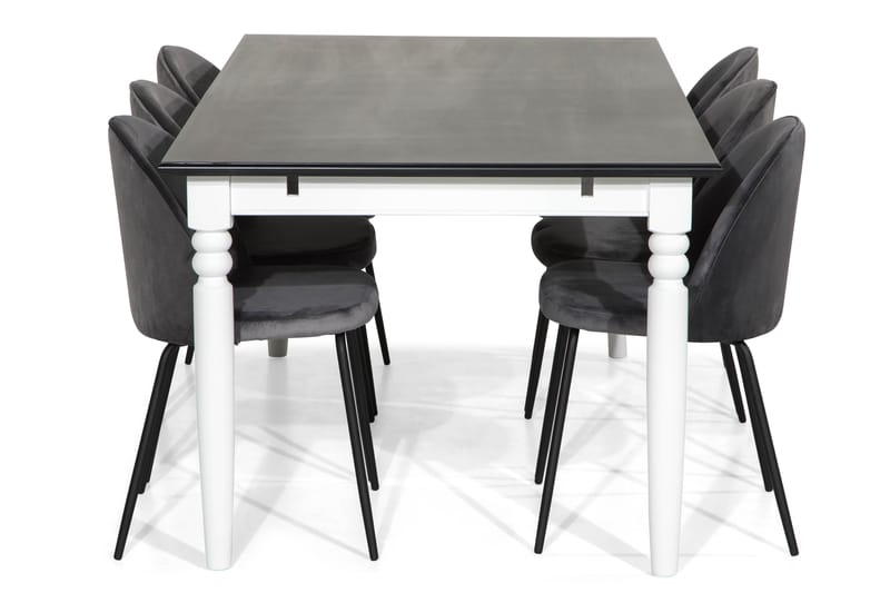 MACKAY Bord 190 Vit + 6 SANDRO Stol Grå/Svarta Ben - Matgrupp & matbord med stolar