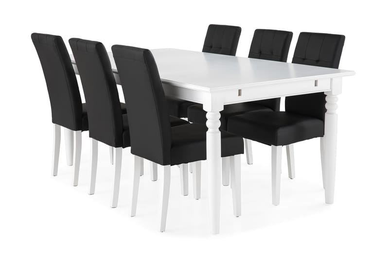 MACKAY Matbord 190 + 6 STILO Stol Konstläder Vit - Matgrupp & matbord med stolar