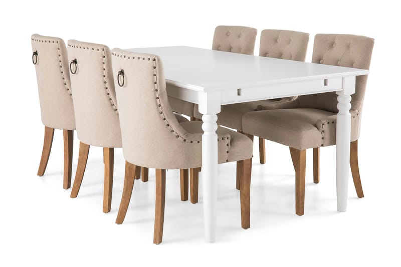 MACKAY Matbord 190 Vit + 6 COLFAX Fåtölj Beige - Matgrupp & matbord med stolar
