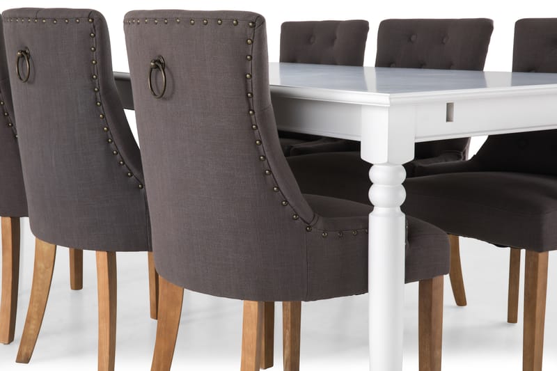 MACKAY Matbord 190 Vit + 6 COLFAX Fåtölj Grå - Matgrupp & matbord med stolar