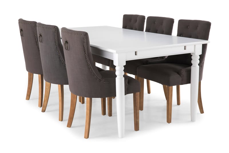 MACKAY Matbord 190 Vit + 6 COLFAX Fåtölj Grå - Matgrupp & matbord med stolar