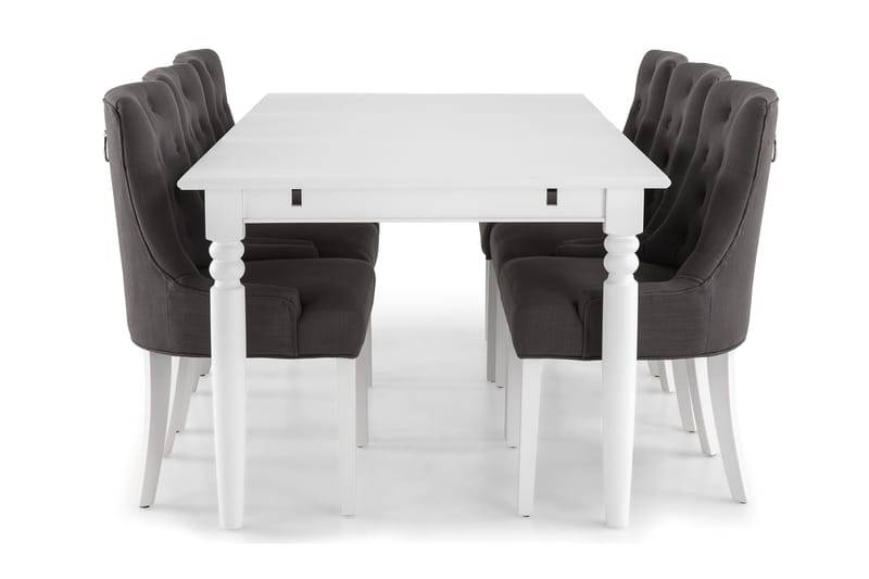 MACKAY Matbord 190 Vit + 6 COLFAX Fåtölj Grå/Vit - Matgrupp & matbord med stolar