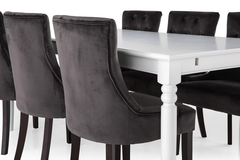 MACKAY Matbord 190 Vit + 6 COLFAX Fåtölj Sammet Grå/Mörkbrun - Matgrupp & matbord med stolar