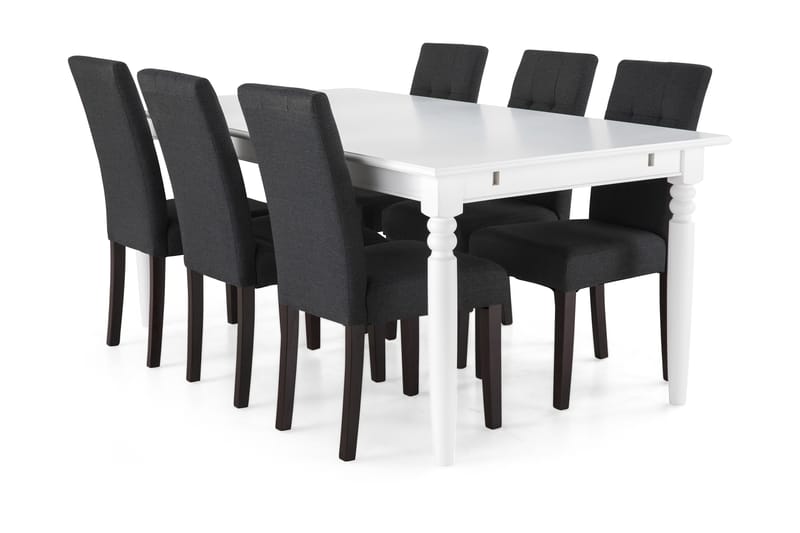 MACKAY Matbord 190 Vit + 6 STILO Stol Mörkgrå/Mörkbrun - Matgrupp & matbord med stolar