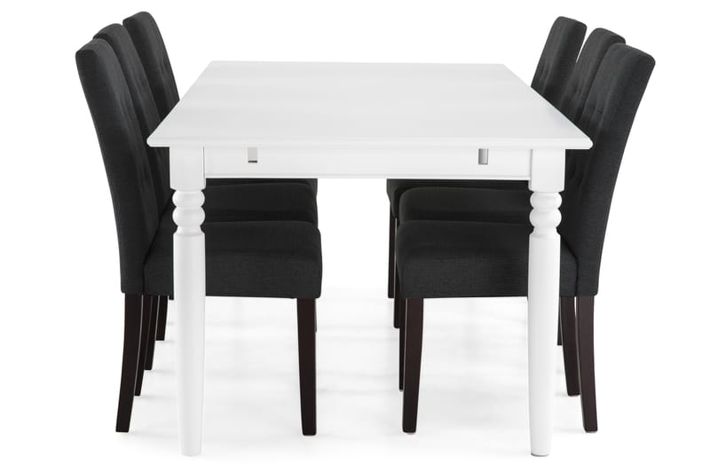 MACKAY Matbord 190 Vit + 6 STILO Stol Mörkgrå/Mörkbrun - Matgrupp & matbord med stolar