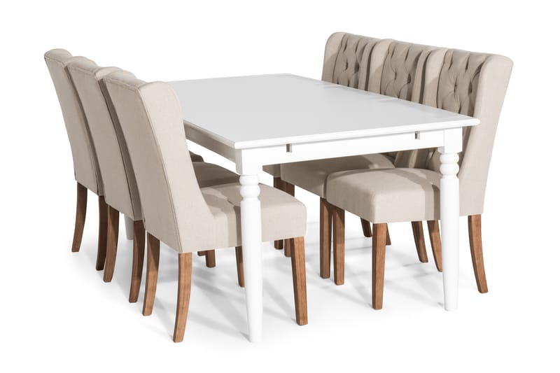 MACKAY Matgrupp 190 + 6 SELMA Stol Vintage Alm/Beige - Möbler - Matplats - Matgrupp & matbord med stolar