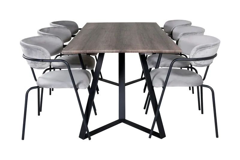 Malvina Matgrupp 180 cm inkl 6 Arcarazo Fåtöljer - Grå/Svart - Möbler - Matplats - Matgrupp & matbord med stolar