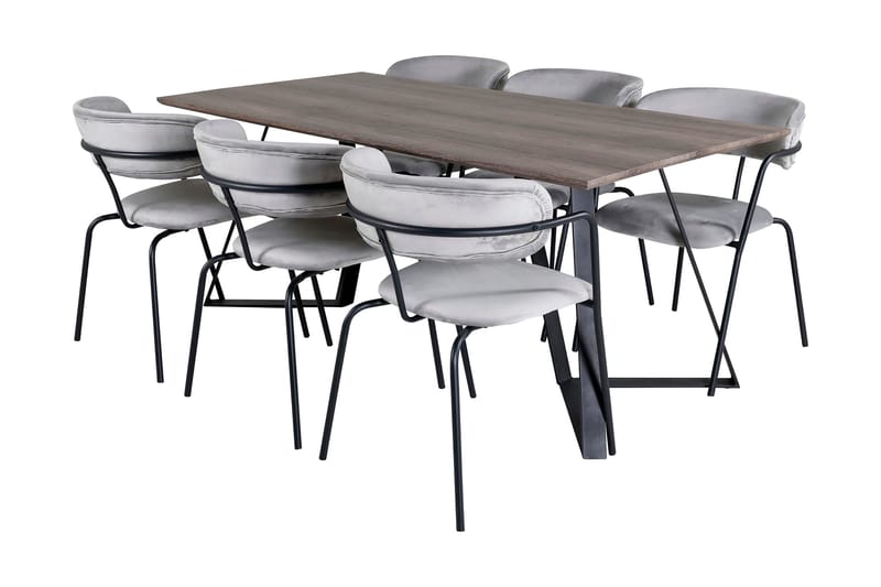 Malvina Matgrupp 180 cm inkl 6 Arcarazo Fåtöljer, Grå/Svart