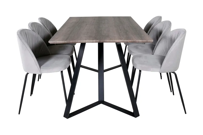Malvina Matgrupp 180 cm inkl 6 Foyos Stolar - Grå/Svart - Möbler - Matplats - Matgrupp & matbord med stolar