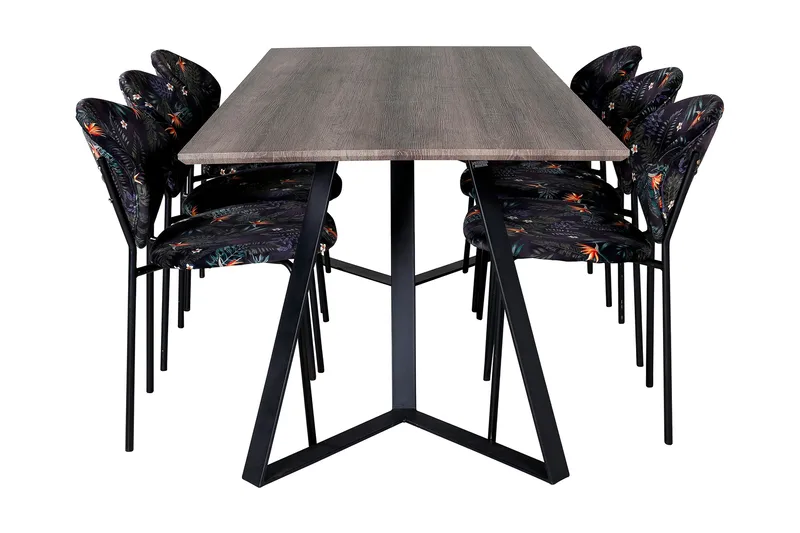 Malvina Matgrupp 180 cm inkl 6 Moncoll Stolar - Grå/Svart/Blå - Möbler - Matplats - Matgrupp & matbord med stolar
