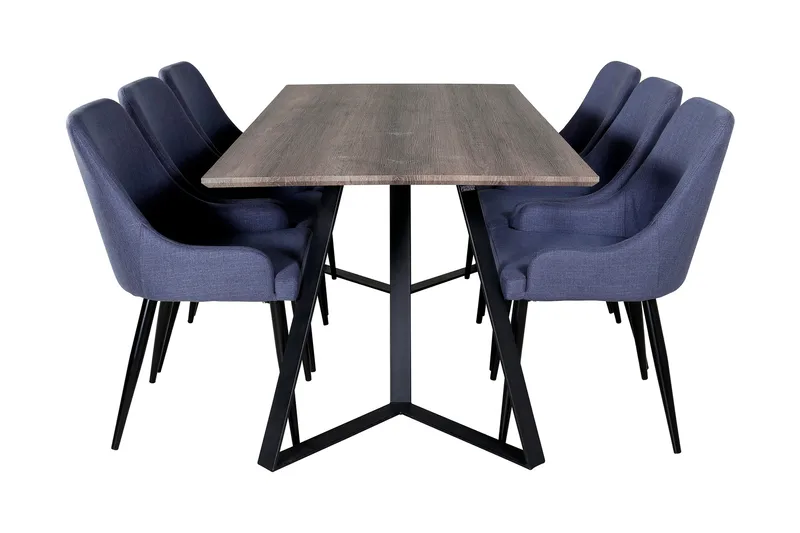 Malvina Matgrupp 180 cm inkl 6 Ridones Stolar - Grå/Svart/Blå - Möbler - Matplats - Matgrupp & matbord med stolar