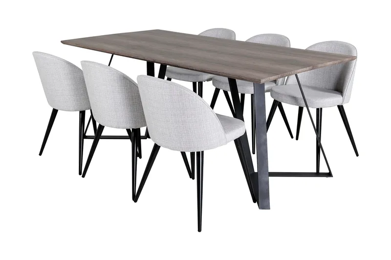 Malvina Matgrupp 180 cm inkl 6 Sedavi Stolar, Grå/Svart