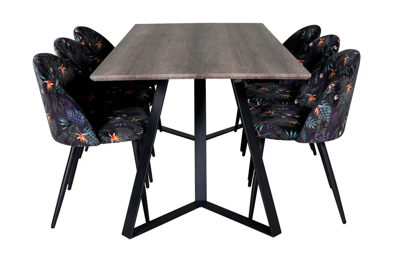 Malvina Matgrupp 180 cm inkl 6 Sedavi Stolar - Grå/Svart/Blå - Möbler - Matplats - Matgrupp & matbord med stolar