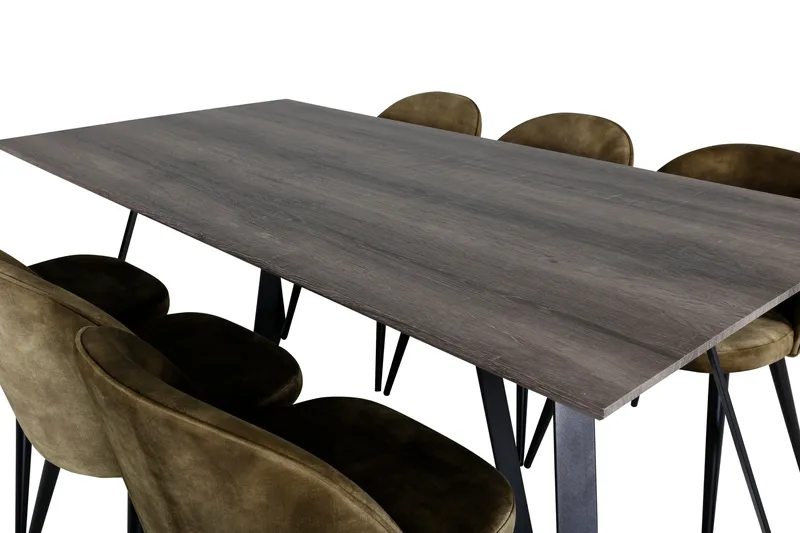 Malvina Matgrupp 180 cm inkl 6 Sedavi Stolar - Grå/Svart/Mässing - Möbler - Matplats - Matgrupp & matbord med stolar