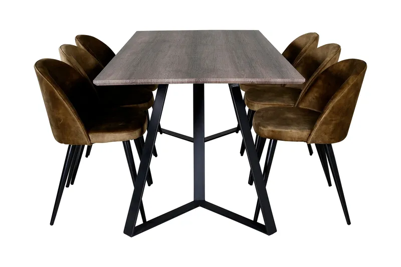 Malvina Matgrupp 180 cm inkl 6 Sedavi Stolar - Grå/Svart/Mässing - Möbler - Matplats - Matgrupp & matbord med stolar