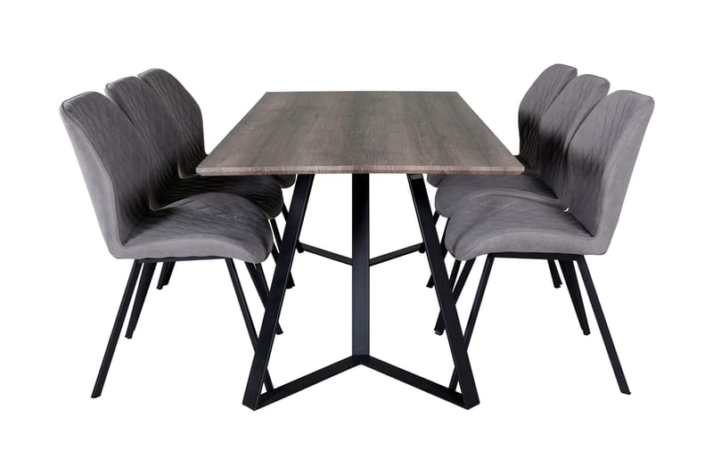 Malvina Matgrupp 180 cm inkl 6 Sumoas Stolar - Grå/Svart - Möbler - Matplats - Matgrupp & matbord med stolar